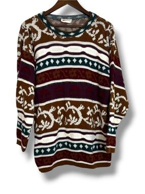 Vintage Cristina 3D Knit Colorful Striped Sweater Made In USA Medium 90s